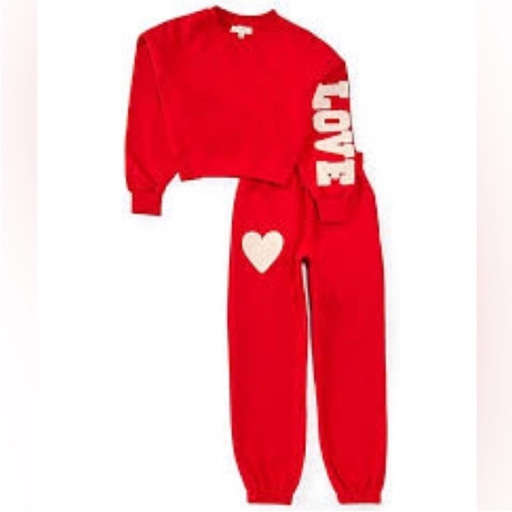 Jessica Simpson Red Love Print Sweatshirt and Joggers Set